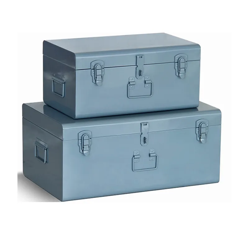 Modern Stylish Set 2 Storage Metal Steel Trunkボックス