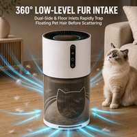 Purificateur d'air pour poils d'animaux avec chambre de collecte des poils visible, 4 vitesses de ventilation, minuterie, lumière d'ambiance et contrôle des odeurs