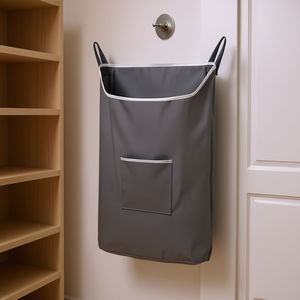 Panier à linge suspendu The Fine Living Company, gris, 33x15x85cm, grande capacité, sac de rangement en tissu à fixer sur la porte - Product Image 2