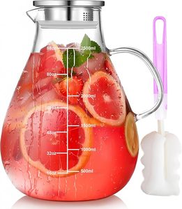 <span class=keywords><strong>Carafe</strong></span> à eau en verre borosilicate de qualité supérieure, 2500 ml, résistante à la chaleur, avec <span class=keywords><strong>filtre</strong></span> et poignée en acier inoxydable - Product Image 1