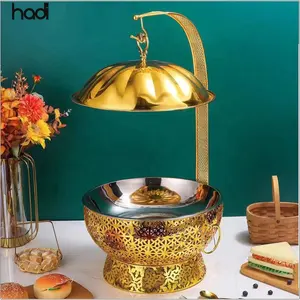 Arabic thiết bị nhà hàng thép không gỉ vàng chafing món ăn treo nắp sang trọng thực phẩm ấm hơn Dome treo bản lề Nắp chafing di
