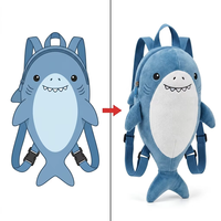 Sac à dos en peluche personnalisé en forme de requin, fabriqué à partir d'un croquis de créature marine, en peluche bicolore, avec bretelles tissées réglables, prototype