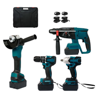 Kit d'outils électriques sans fil professionnels, 4 ensembles de machines-outils combinées : perceuse, meuleuse d'angle, clé à chocs, marteau électrique, avec mallette complète