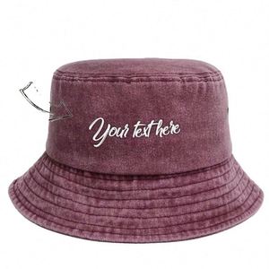 Custom Embroidered Vintage Style Bucket <b>Hat</b> Washed Cotton Classic Retro Cap <b>for</b> Men and Women's Daily Casual Use <b>for</b> Cycling - Product Image 3