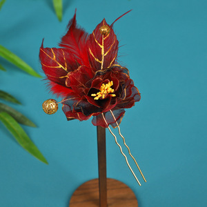 Nuevo diseño original, hecho a mano, estilo antiguo, tocado Hanfu rojo oscuro, pinza para el pelo, accesorio de maquillaje, adorno para el cabello con estampado en caliente - Product Image 3