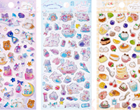6 modèles d'autocollants en papier 3D transparents à paillettes, imprimés UV époxy en dôme, motifs Dessert, Animal, Lune, Chat, Lapin, pour décoration de journal DIY