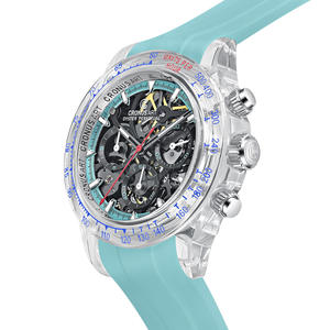 데이토나 한정판 남성용 기계식 시계-항저우 포인터 크리스탈 케이스 독특한 트리플 아이 디자인 블루 러버 스트랩 - Product Image 3