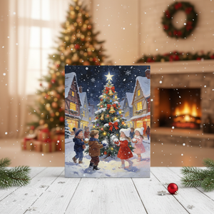 Décoration Murale Lumineuse de Noël sur Toile : Enfants Jouant dans la Neige, Père Noël Amusant, avec Cadre LED pour Maison, Salle de Bain, Salon - Product Image 2