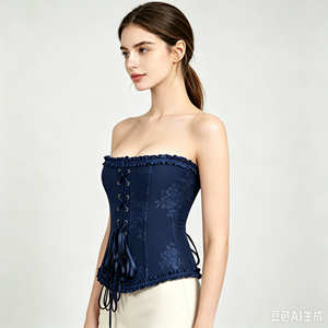<span class=keywords><strong>Corset</strong></span> bustier sans bretelles en tissu jacquard avec bordure à volants et fermeture à agrafes sur le devant, idéal pour les soirées, les cosplay et les fêtes - Product Image 2