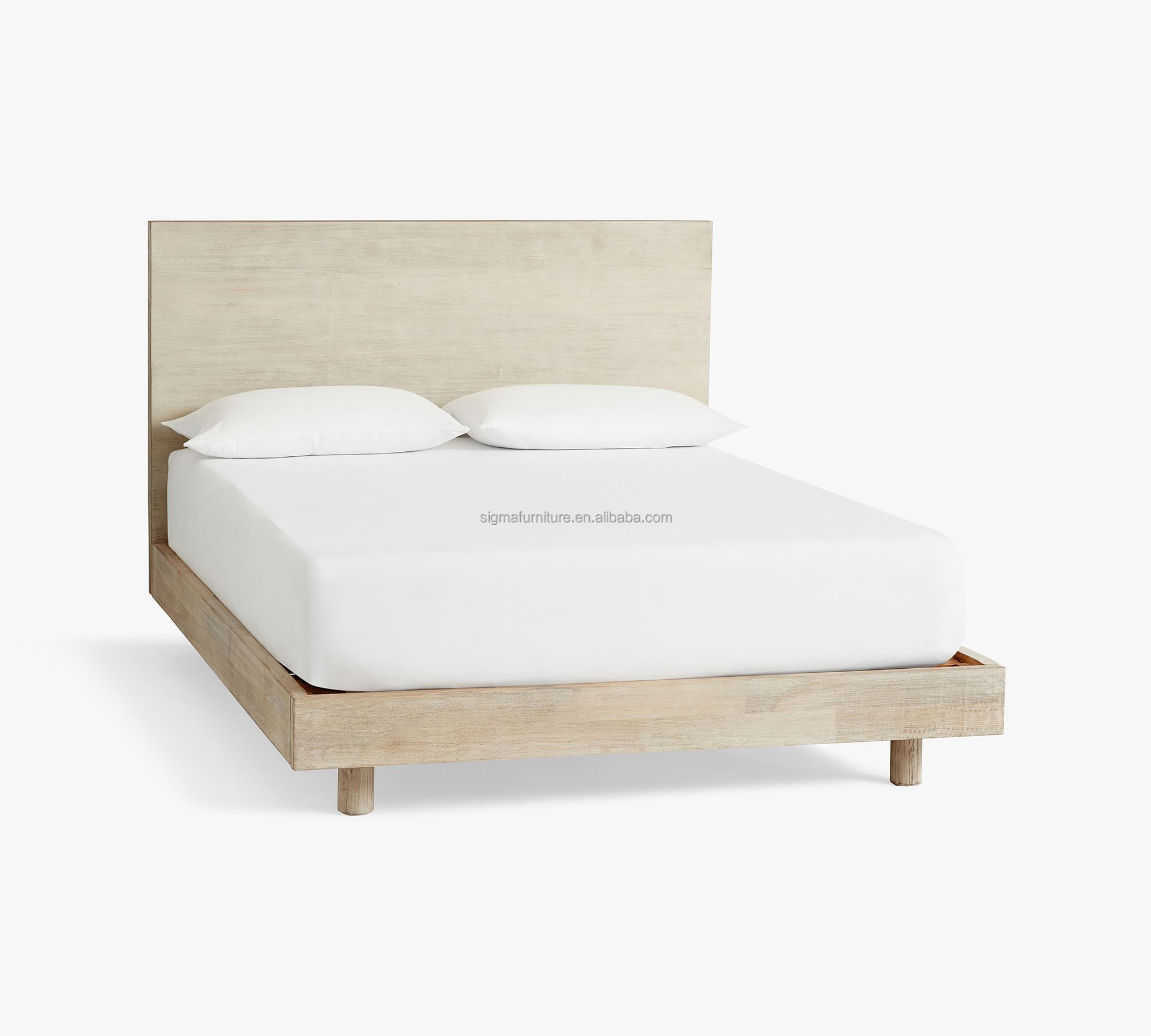 Modern  luxury farmhouse style full size wooden platform high headboard  bed