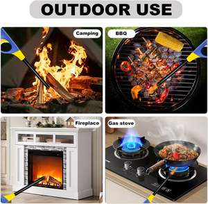 Briquet électrique portable au butane noir en plastique rechargeable avec allumage à silex pour camping, cheminée, fête, barbecue - Product Image 6