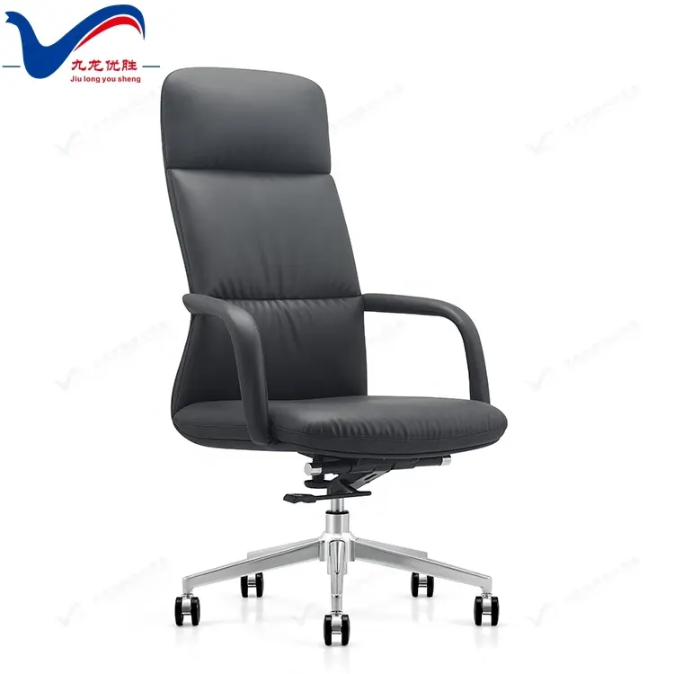 High Back Executive Bürostuhl Leder Schwarz Moderner Bürostuhl Stahl Home Office Stuhl Leder