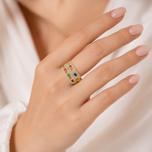 Anello Aperto Regolabile a Doppio Strato con Accenti Colorati, Anello Creativo da Donna - Product Image 3