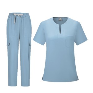 Women's Medical Scrub Set Short Sleeve V Neck Knitted Moisture Wicking Split Uniform For Nurses Veterinarians Clinic Use - Product Image 5