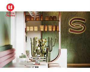 Vitrine d'exposition moderne en verre et bois avec éclairage LED pour café, magasin d'alimentation et mobilier de bar - Product Image 5