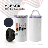 Lot de 25 supports à canettes vierges pour sublimation, blancs, 4-en-1, 16 oz, avec deux couvercles interchangeables, pour fêtes, entrepôt USA