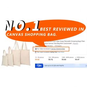 Bolsas de Compras Reutilizables Baratas con Logotipo Personalizado al por Mayor, Bolsas de Tela de Lona de Algodón Blancas Lisas, Personalización - Product Image 4