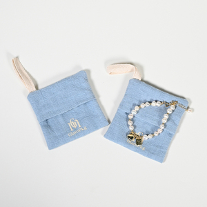 GLAMPKG Custom Logo Pochette Bijoux Jewelry Packing Box Blue Fabric Cotton <b>Gift</b> Jewelry Packaging Small <b>Envelope</b> Pouch Bag - Product Image 3