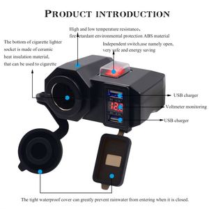 Voltmètre LED étanche pour <span class=keywords><strong>moto</strong></span>, chargeur double <span class=keywords><strong>USB</strong></span> 12V avec <span class=keywords><strong>prise</strong></span> allume-cigare, nouveau modèle - Product Image 5
