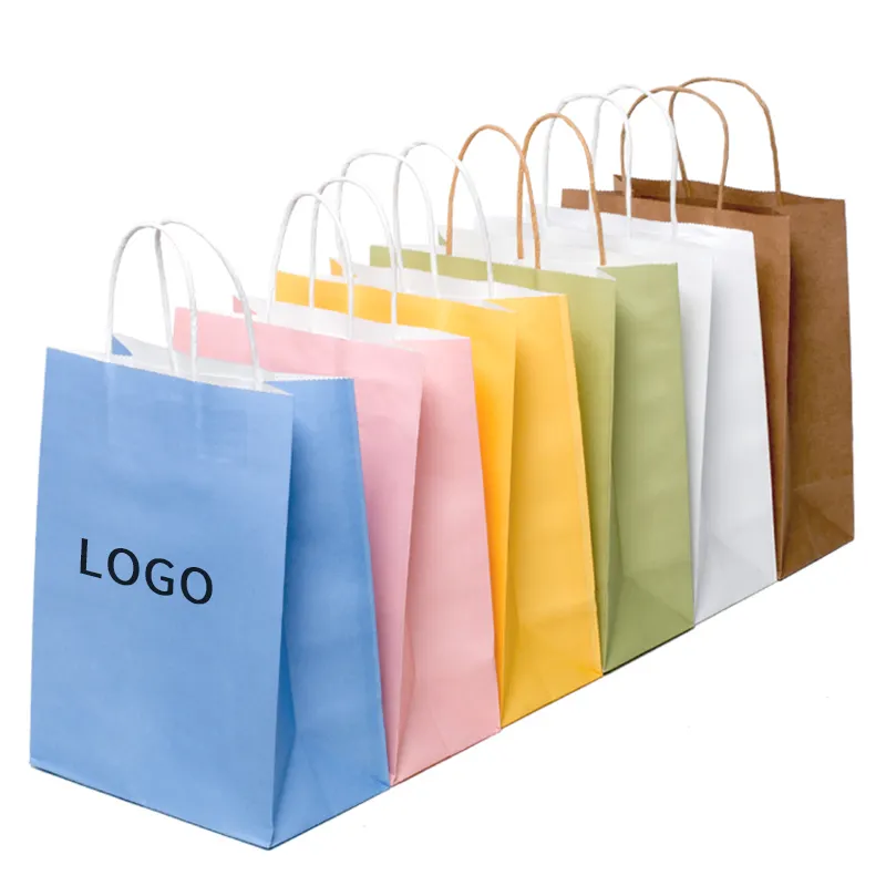 Wholesale Printed Craft Food Paper Shopping Bags Packaging White Kraft Custom Paper Bags