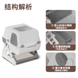 Semi Automatic <b>Cat</b> <b>Litter</b> Box 100L Rectangle Plastic Enclosed For <b>Cats</b> With Filter Grid - Product Image 5