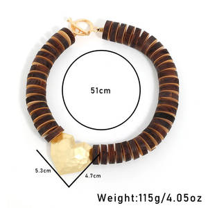 مجوهرات عصرية من Kaimei قلادة جديدة مصنوعة يدويًا من الخرز والخشب الطبيعي مع سلسلة ترقوة بسيطة على شكل قلب قلادات - Product Image 4