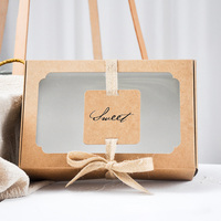 Vente chaude Emballage Personnalisé Gâteau Tranche Cookie Chocolat Kraft Papier Fenêtre Transparente Doux Coffrets Cadeaux Avec Étiquette Et Corde