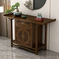 Honvidora Table d'autel chinoise en bambou naturel écologique avec tiroir à double porte, grande capacité, multifonction, rangement pour Bouddha à domicile