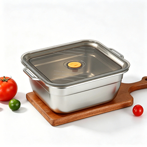 Boîte de conservation/saladier en acier inoxydable à double poignée avec couvercle ; Boîte de conservation multifonctionnelle pour le déjeuner - Product Image 4