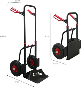 Chariot à sacs pliable et extensible <span class=keywords><strong>Taurus</strong></span> 150 Professional 110x50x57 cm |   Capacité de 150 kg |   Poignées gonflables en acier allié - Product Image 2