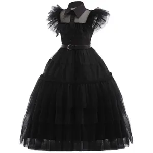 High quality Halloween Wednesday Addams Family Costume Kids Long Black Princess Party Girl Dress Costume Children Clothing
