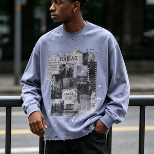 Camiseta de Manga Larga Oversize para Hombre, Estilo Streetwear, Personalizada, de Algodón Grueso, Vintage, Lavada, Desgastada, con Estampado de Fotos en Collage - Product Image 6
