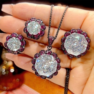 Fashion Eco-friendly Copper Bridal Jewellery Set 16-10mm Black Gold White Cubic Zirconia Vintage Wedding Pendant <b>Earrings</b> Set - Product Image 2