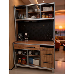 Modern Birch Wood Aluminum Frame Storage Cabinet With Glass Doors And Drawers For Kitchen Use - Product Image 4
