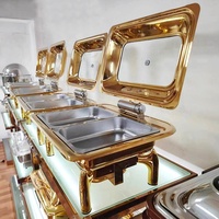 Plat Chafing Rond Doré de Luxe Arabe pour Hôtel, 9L, avec Brûleurs, Chauffe-Plat de Buffet en Acier Inoxydable pour la Restauration