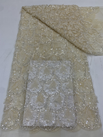 NI.AI Tissu en dentelle nigériane de luxe perlée, maille brodée de sequins, idéal pour robes de mariée et Asoebi pour filles - Grande Vente