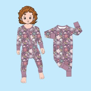 Qingli OEM/ODM personalizzato bambino Zippy fiore di campo carino stampato in bambù bidirezionale Footie per l'autunno Casual bambini piccoli - Product Image 2