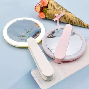 Small Mini Hand Held Makeup <b>Mirror</b> Led <b>Light</b> Travel Folding Cosmetic Hand Compact Pocket <b>Mirror</b> - Product Image 3