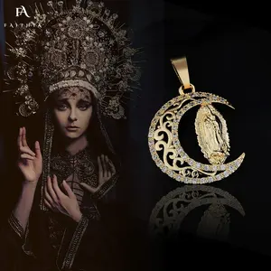 Ciondolo Madonna d'amore di alta qualità 14k Oro luna squisita gioielli in Oro ciondolo Madonna luna Oro Laminado Dijenes Al Por sindaco