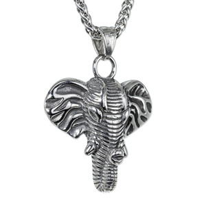 yunnique <b>Elephant</b> Head Pendant Stainless Steel Men's Necklace Punk Style Relief Design Animal Zodiac Jewelry <b>Gift</b> - Product Image 1