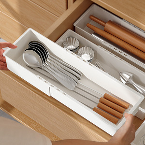 Expandable Drawer Organizer, Plastic <strong>Kitchen</strong> Utensil <strong>Storage</strong> <strong>Box</strong>, Adjustable Dividers Desktop Multifunctional Closet <strong>Box</strong> - Product Image 3