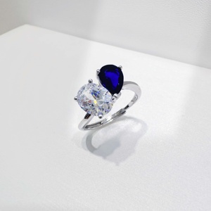 OEM plata 925 sterling <b>silver</b> pear cut women <b>emerald</b> <b>ring</b> Elegant enamel summer wedding fashion gold plated open zirconia <b>rings</b> - Product Image 2