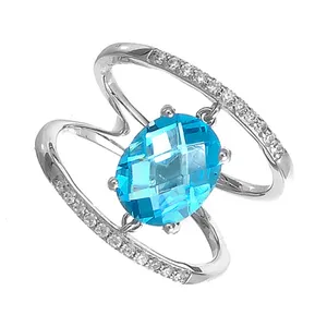 Wholesale Blue Topaz women 925 silver fashion rings for engagement gift