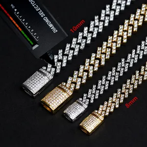 Customize 8 10 12 14MM 8 18 20 22 24ih Length S925 Silver Inlaid Moissanite Men's Cuban Necklace Bracelet Jewelry Hip Hop Style