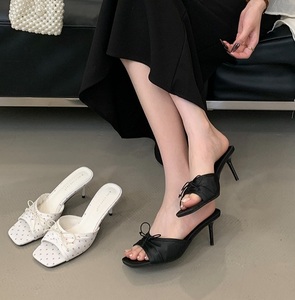 Summer 2025 Floral Women Slippers Fashion Square Toe on Shoes Ladies Outdoor Party Dress <b>Slides</b> High Heels - Product Image 1