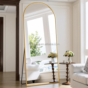 Tùy Chỉnh Lớn Đầy Đủ Chiều Dài Mặc Quần Áo Tường Gương Vàng Đen Kim Loại Khung Sàn Gương Cho Phòng Khách - Product Image 1