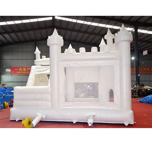 Casa de rebote blanca para bodas para niños pequeños, castillo inflable 3 en 1, castillo hinchable decorativo con tobogán y piscina - Product Image 3