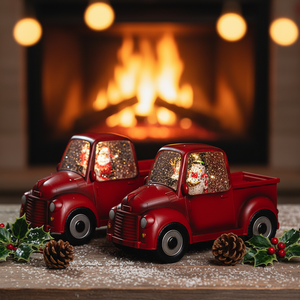 Caja de música retro Bola de cristal Decoraciones navideñas transfronterizas Coche rojo Camión de nieve Artesanía de resina - Product Image 1