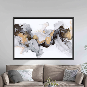 Printed <b>Canvas</b> Artwork: Gray Marble Print, Modern Wall Decor,BLACK <b>FRAMED</b> <b>CANVAS</b> - Product Image 2