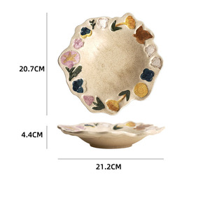 Retro Underglaze Hand-painted Flower Ceramic Cup Home Breakfast Plate Milk Coffee Cup - Product Image 5